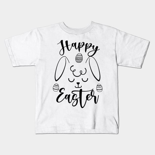 Happy Easter Bunny Rabbit Face Funny Easter Day Women Girls black Kids T-Shirt by eyoubree